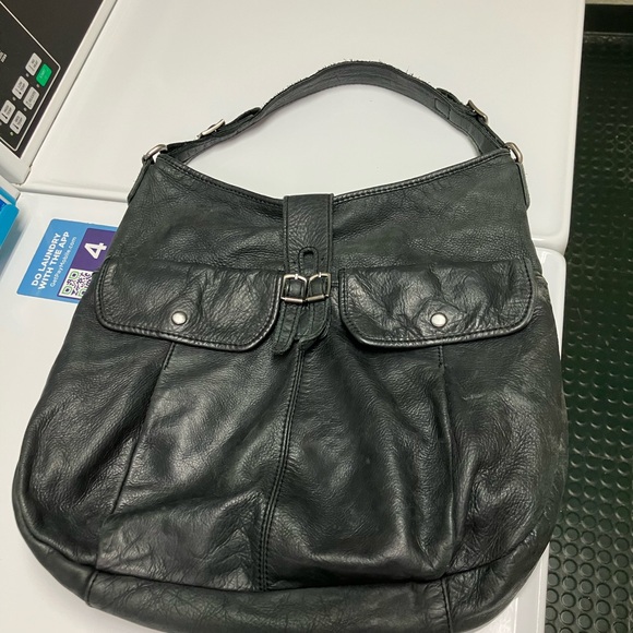 J Crew Leather Bag Purse Black Distressed Bohemian Chic - Picture 13 of 17